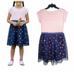 ❤️Big girls Casual Dress Sz L 10-12 cat & jack blue pink planets Tutu